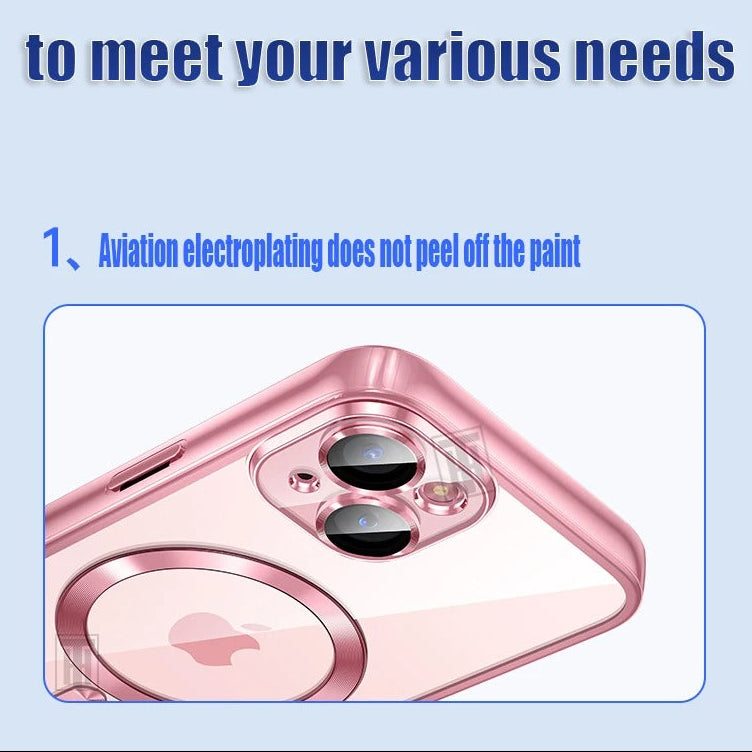 Luxury iPhone MagSafe Case Clear Plating Silicone Cover — Transparent Soft Design with Lens Film Protection, Slim Shockproof Anti-Fingerprint Non-Slip Finish