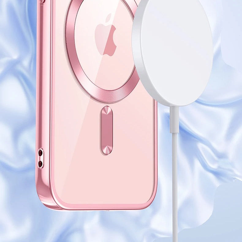Luxury iPhone MagSafe Case Clear Plating Silicone Cover — Transparent Soft Design with Lens Film Protection, Slim Shockproof Anti-Fingerprint Non-Slip Finish