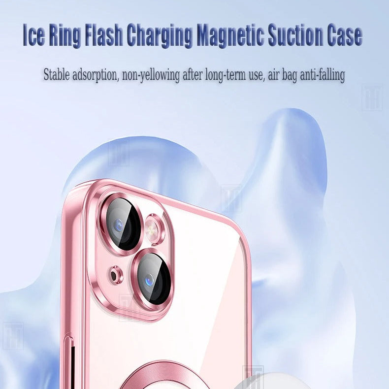 Luxury iPhone MagSafe Case Clear Plating Silicone Cover — Transparent Soft Design with Lens Film Protection, Slim Shockproof Anti-Fingerprint Non-Slip Finish