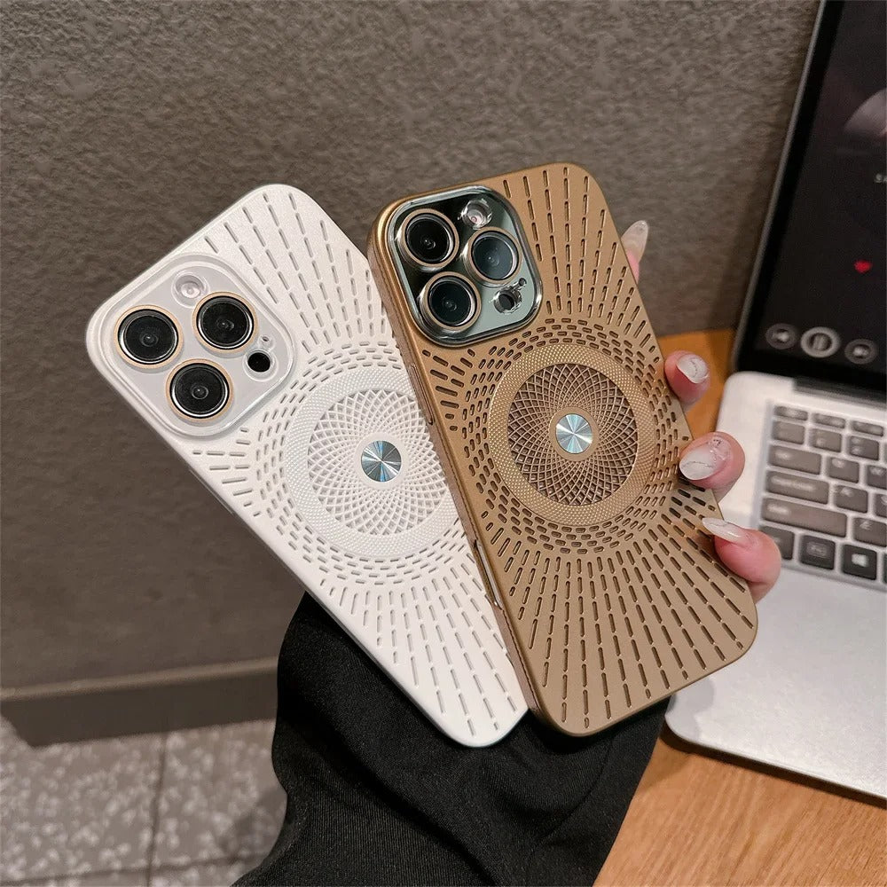 Luxury iPhone MagSafe Case Heat Dissipation Design — Ultra-Thin Anti-Drop Cover with Glass Camera Protector, Shockproof Anti-Fingerprint Scratch-Resistant Finish