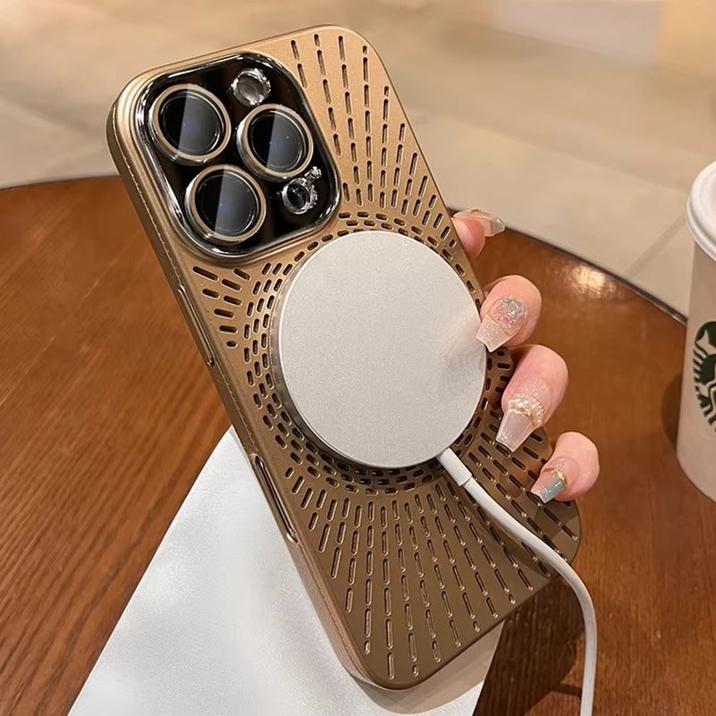 Luxury iPhone MagSafe Case Heat Dissipation Design — Ultra-Thin Anti-Drop Cover with Glass Camera Protector, Shockproof Anti-Fingerprint Scratch-Resistant Finish