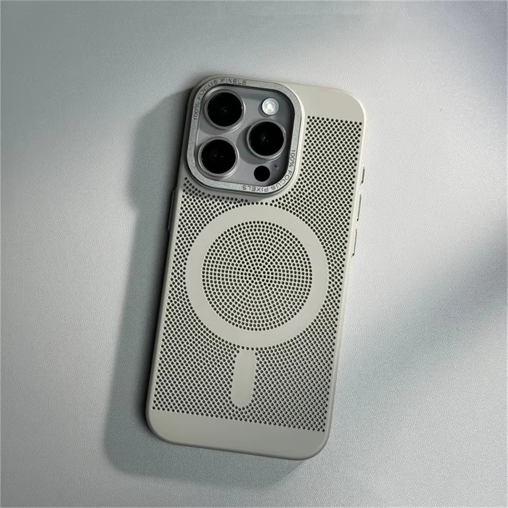 Luxury iPhone MagSafe C Heatase Dissipation Grid Design — Hard Matte Shockproof Cover with Wireless Charging Support, Anti-Fingerprint Scratch-Resistant Finish
