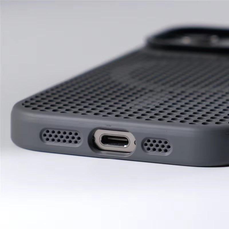 Luxury iPhone MagSafe Case Honeycomb Heat Dissipation — Matte Shockproof Cover with Lens Holder, Lightweight Anti-Fingerprint Scratch-Resistant Design