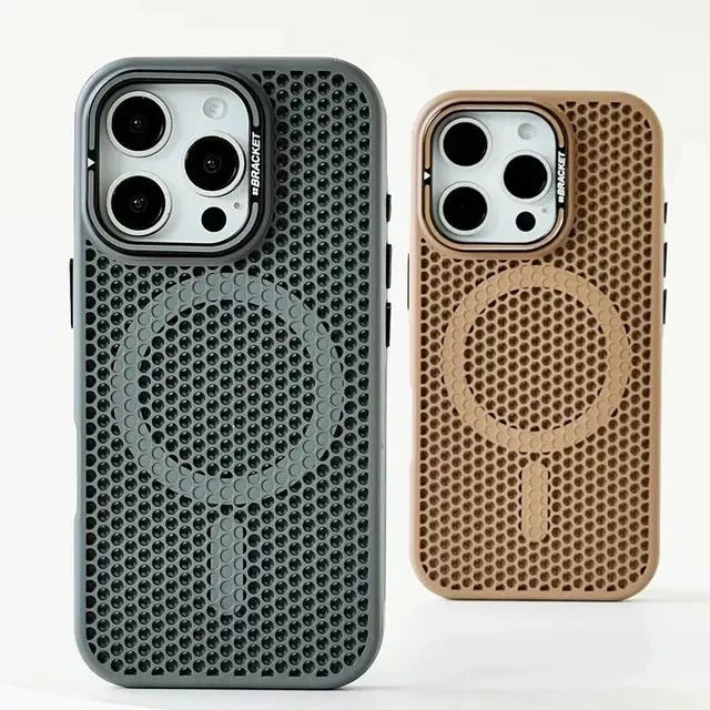 Luxury iPhone MagSafe Case Honeycomb Heat Dissipation — Matte Shockproof Cover with Lens Holder, Lightweight Anti-Fingerprint Scratch-Resistant Design