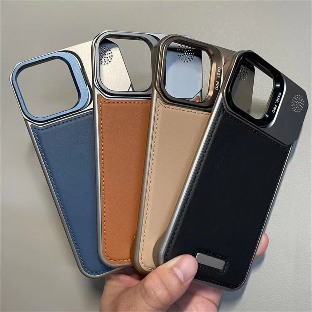 Luxury iPhone MagSafe Case Leather + Aluminum Alloy — Magnetic Wireless Charging Cover, Frameless Shockproof Design, Anti-Fingerprint Scratch-Resistant Finish