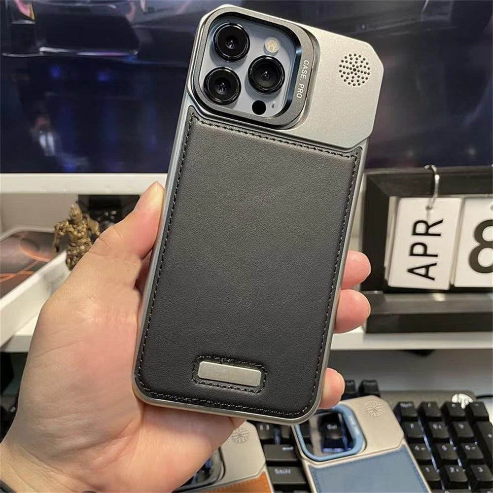 Luxury iPhone MagSafe Case Leather + Aluminum Alloy — Magnetic Wireless Charging Cover, Frameless Shockproof Design, Anti-Fingerprint Scratch-Resistant Finish