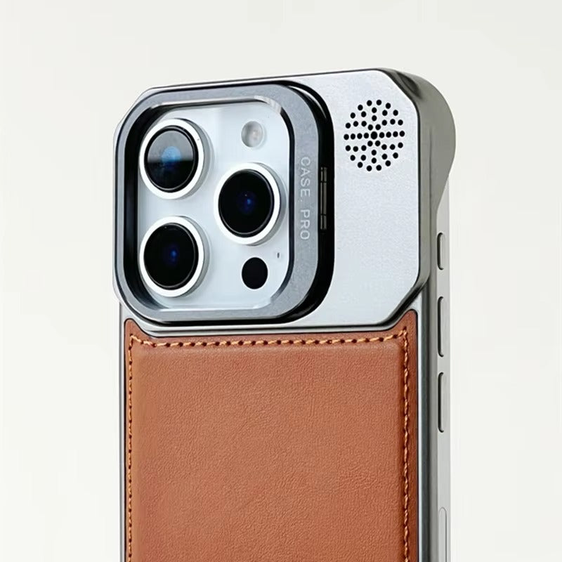 Luxury iPhone MagSafe Case Leather + Aluminum Alloy — Magnetic Wireless Charging Cover, Frameless Shockproof Design, Anti-Fingerprint Scratch-Resistant Finish