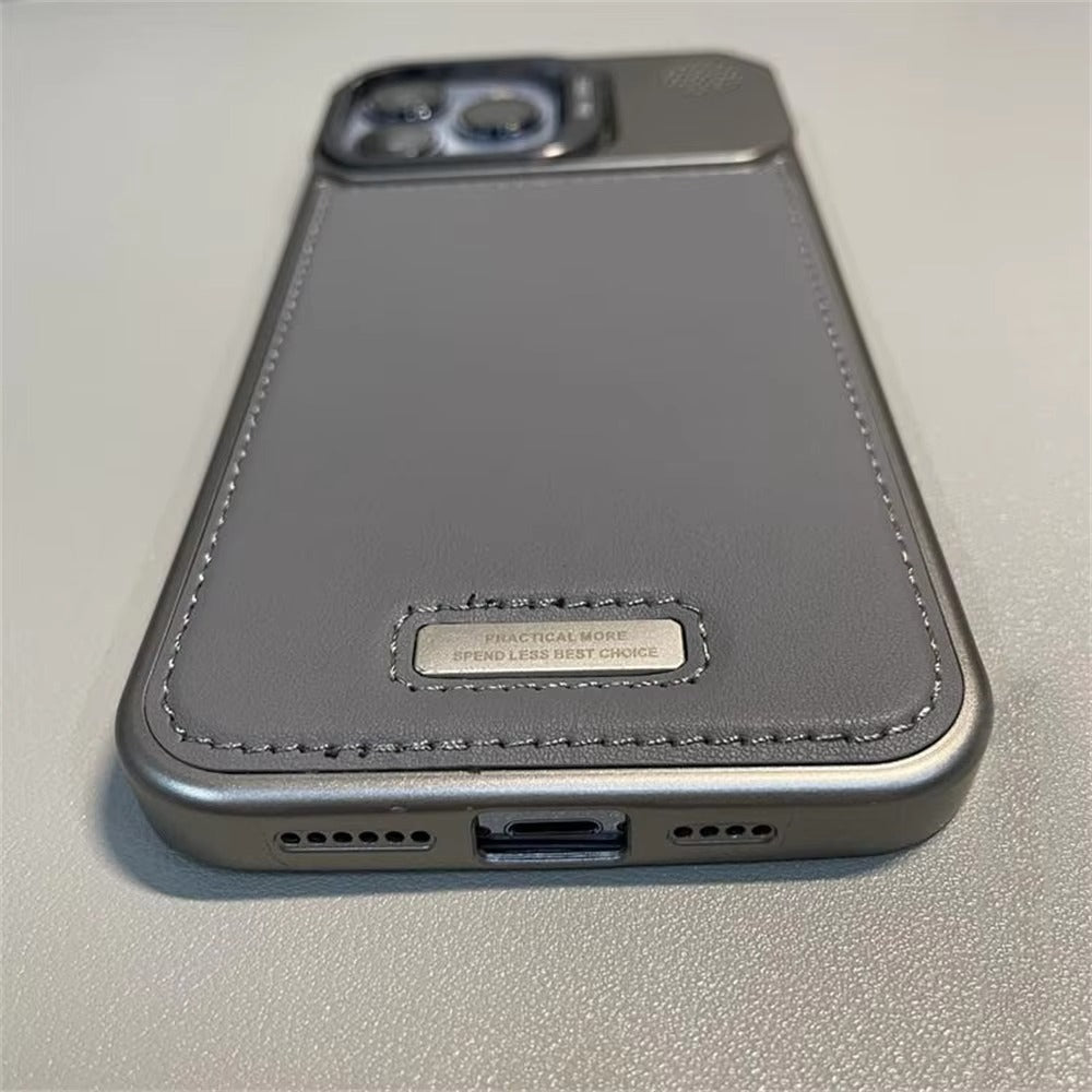 Luxury iPhone MagSafe Case Leather + Aluminum Alloy — Magnetic Wireless Charging Cover, Frameless Shockproof Design, Anti-Fingerprint Scratch-Resistant Finish