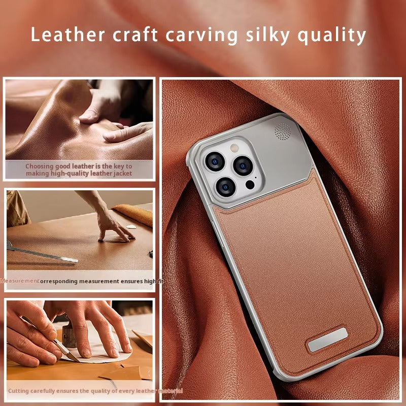 Luxury iPhone MagSafe Case Leather + Aluminum Alloy — Magnetic Wireless Charging Cover, Frameless Shockproof Design, Anti-Fingerprint Scratch-Resistant Finish