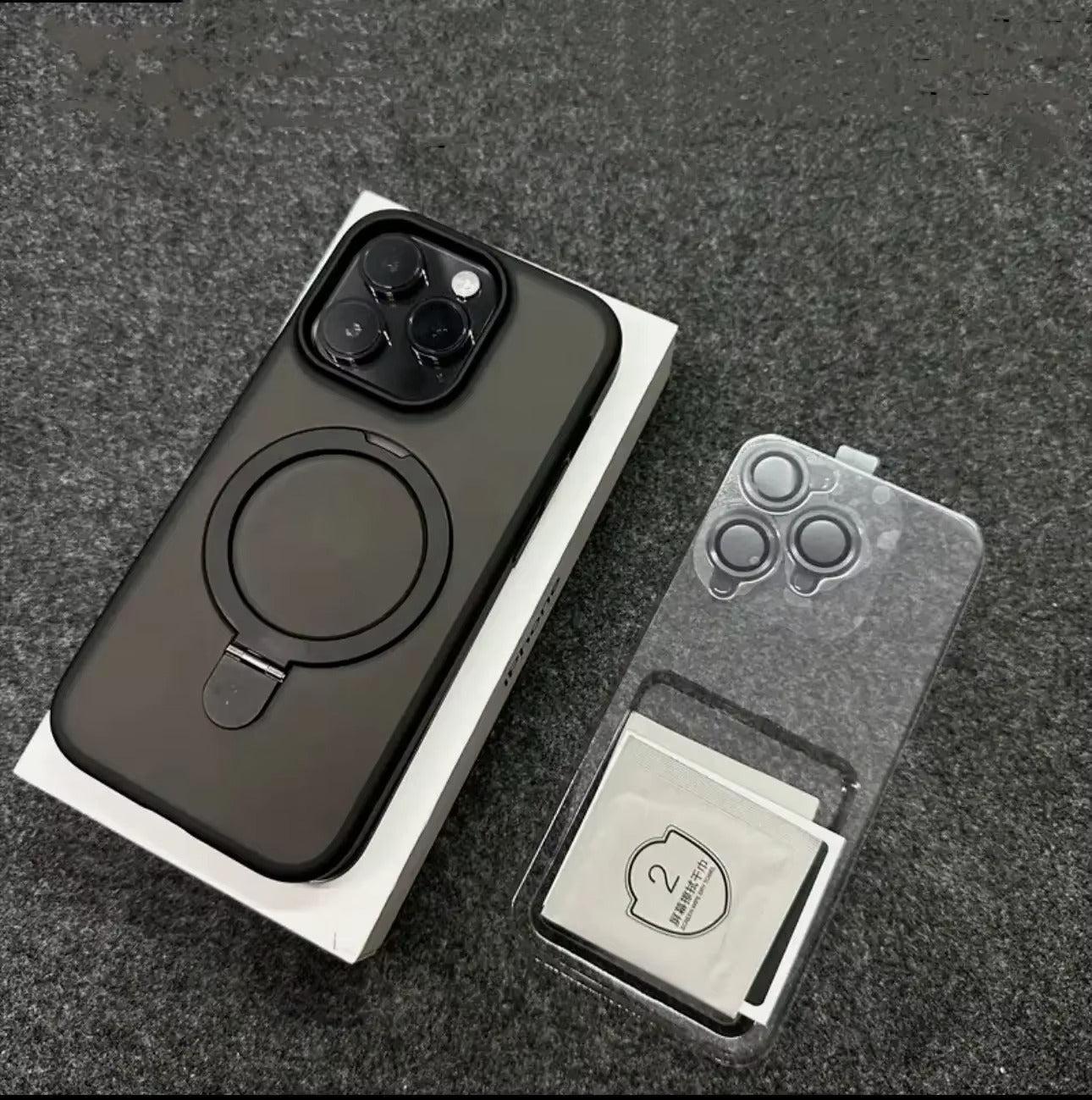 Luxury iPhone MagSafe Case Matte Design — Metal Ring Stand Holder with Lens Protector, Magnetic Wireless Charging, Shockproof Anti-Scratch Non-Slip Cover