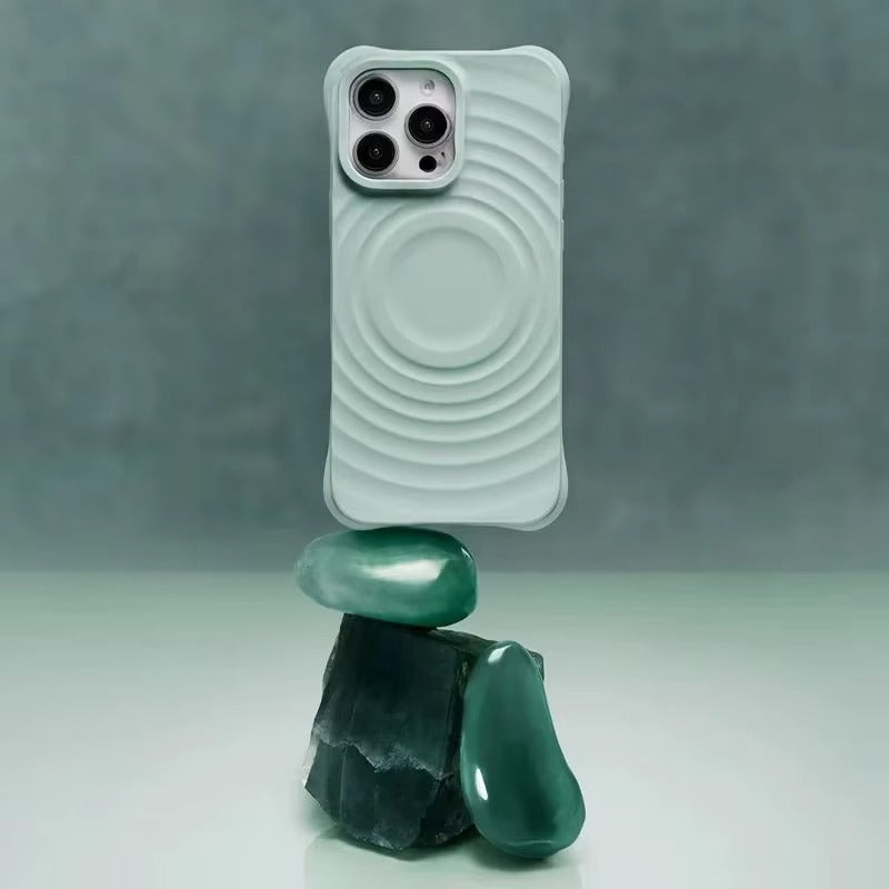 Luxury iPhone MagSafe Case Ripple Silicone Design — Engraved Letter Back Cover, Magnetic Wireless Charging Compatible, Shockproof Soft Non-Slip Protection