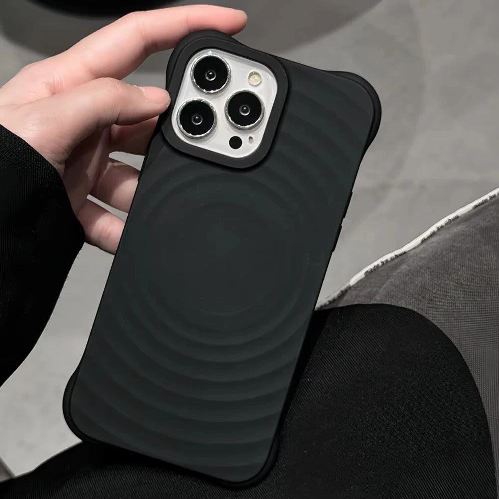 Luxury iPhone MagSafe Case Ripple Silicone Design — Engraved Letter Back Cover, Magnetic Wireless Charging Compatible, Shockproof Soft Non-Slip Protection