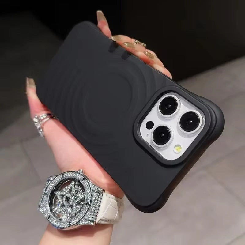 Luxury iPhone MagSafe Case Ripple Silicone Design — Engraved Letter Back Cover, Magnetic Wireless Charging Compatible, Shockproof Soft Non-Slip Protection