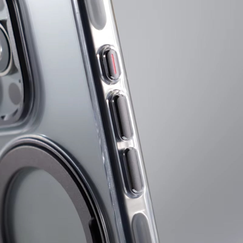 Luxury iPhone MagSafe Case Transparent Hard PC Cover — 360° Kickstand Holder, Magnetic Wireless Charging, Full Coverage Shockproof Protection