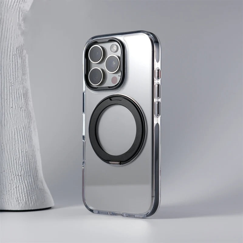 Luxury iPhone MagSafe Case Transparent Hard PC Cover — 360° Kickstand Holder, Magnetic Wireless Charging, Full Coverage Shockproof Protection