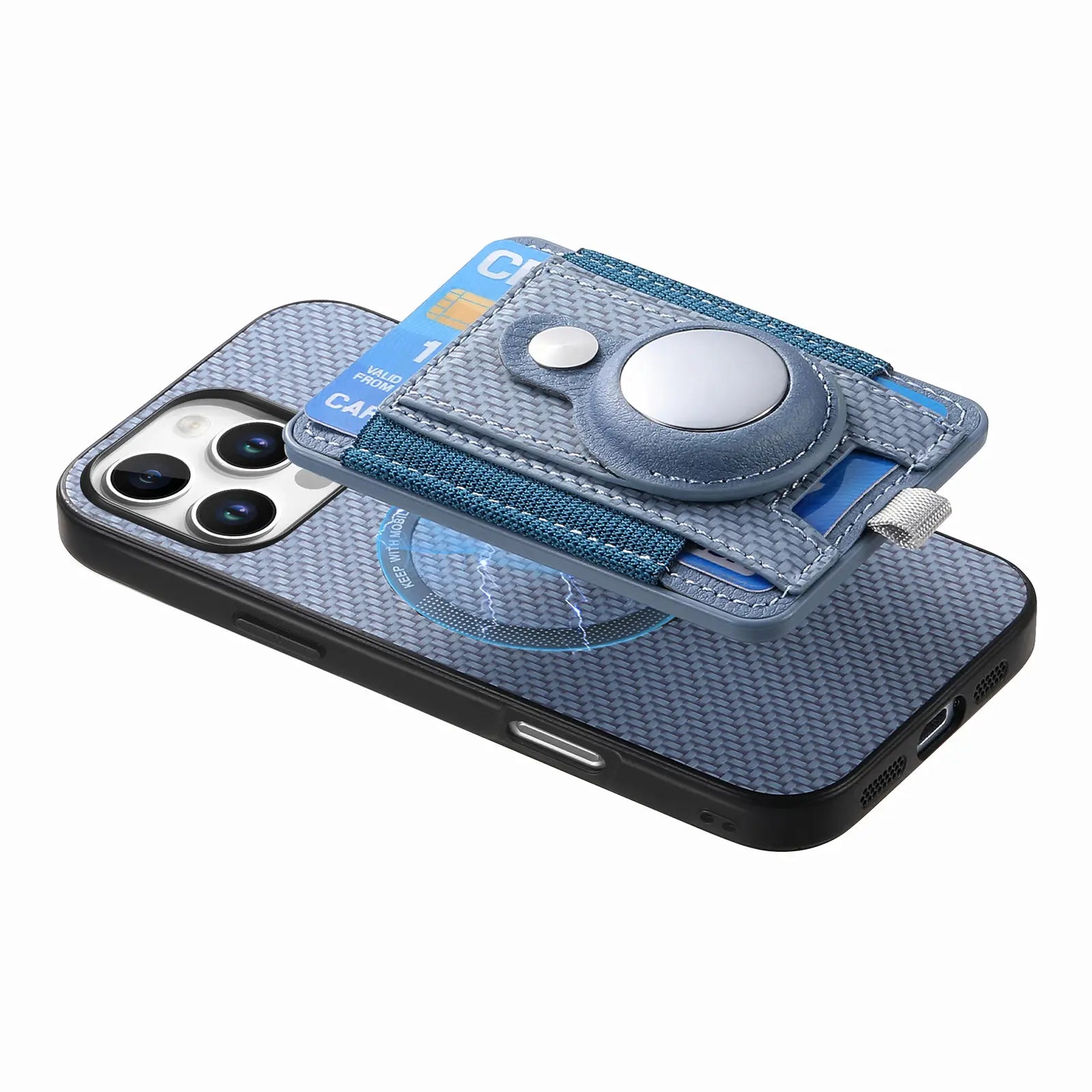 Luxury iPhone MagSafe Case with AirTag Card Holder — Magnetic Adsorption Wallet Cover, Slim PC+TPU Design, Anti-Scratch Dustproof Non-Slip Protection