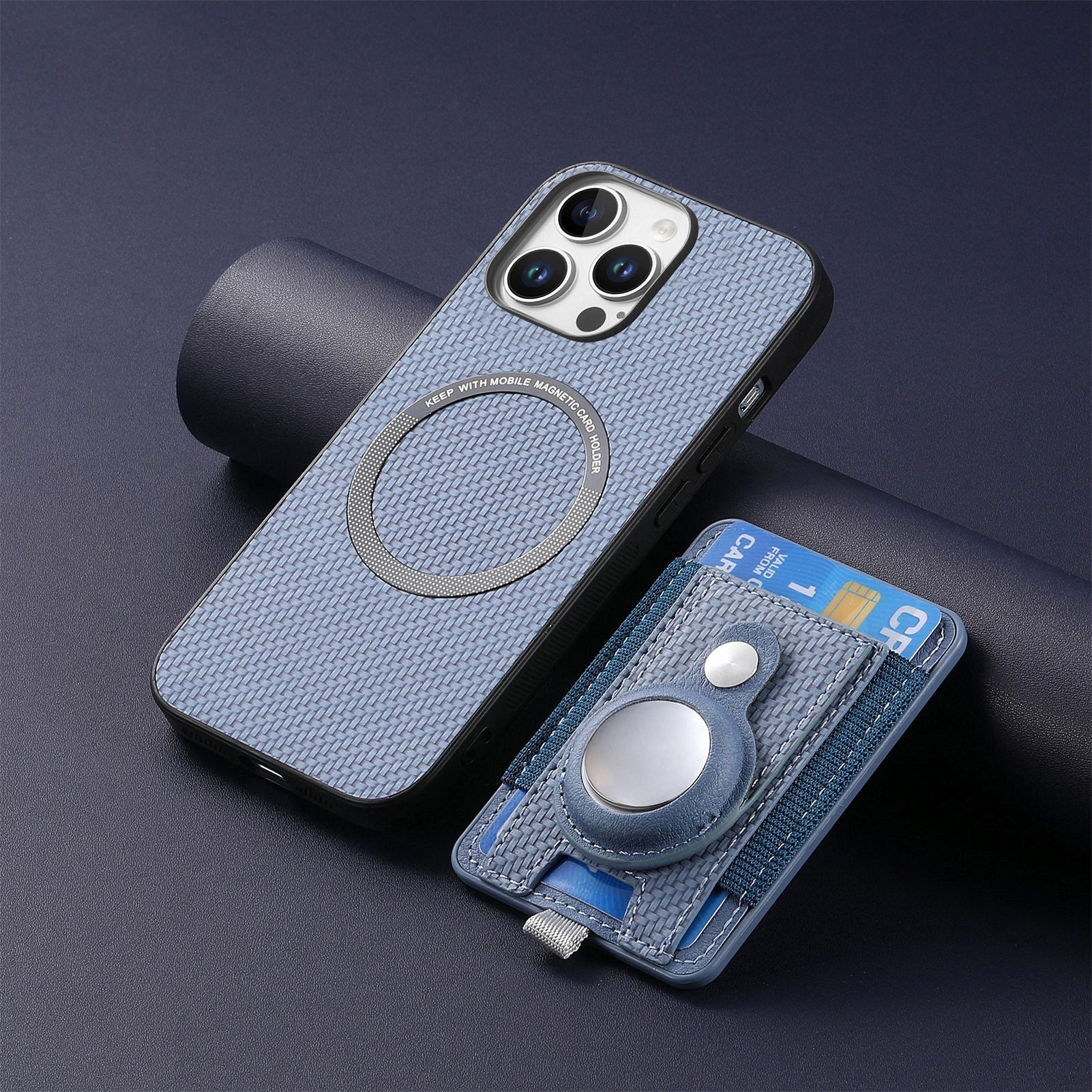 Luxury iPhone MagSafe Case with AirTag Card Holder — Magnetic Adsorption Wallet Cover, Slim PC+TPU Design, Anti-Scratch Dustproof Non-Slip Protection