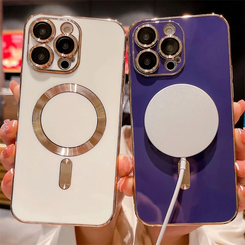 Luxury iPhone MagSafe Case with Camera Lens Protector — Soft Silicone Shockproof Cover, Slim Lightweight Anti-Fingerprint Scratch-Resistant Design