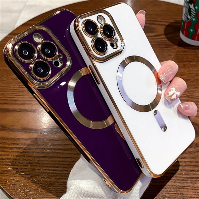 Luxury iPhone MagSafe Case with Camera Lens Protector — Soft Silicone Shockproof Cover, Slim Lightweight Anti-Fingerprint Scratch-Resistant Design