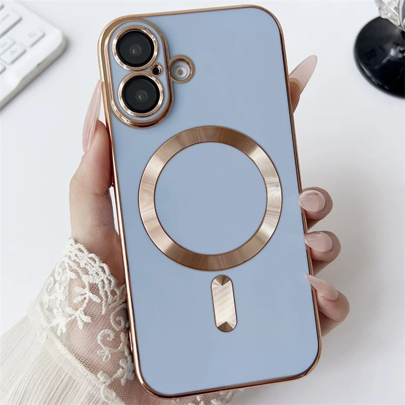 Luxury iPhone MagSafe Case with Camera Lens Protector — Soft Silicone Shockproof Cover, Slim Lightweight Anti-Fingerprint Scratch-Resistant Design