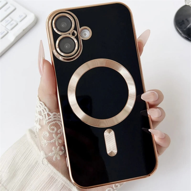 Luxury iPhone MagSafe Case with Camera Lens Protector — Soft Silicone Shockproof Cover, Slim Lightweight Anti-Fingerprint Scratch-Resistant Design