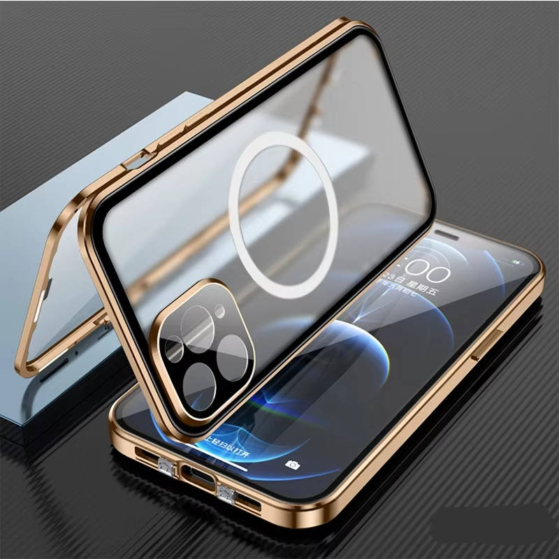 Luxury iPhone MagSafe Case with Double-Sided Glass — 360° Full Body Protection, HD Transparent Metal Alloy Frame, Magnetic Shockproof Anti-Fingerprint Cover