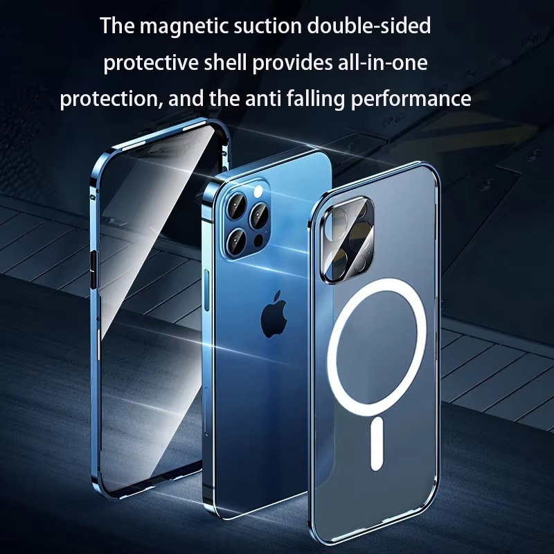 Luxury iPhone MagSafe Case with Double-Sided Glass — 360° Full Body Protection, HD Transparent Metal Alloy Frame, Magnetic Shockproof Anti-Fingerprint Cover
