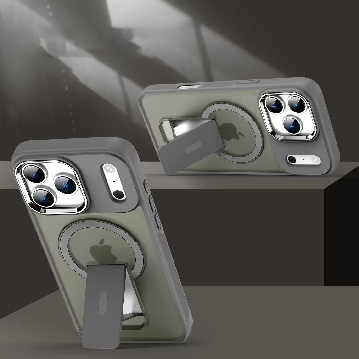 Luxury iPhone MagSafe Case with Fold Stand — Magnetic Kickstand Holder, Slim Shockproof Bumper Protection, Wireless Charging Compatible Design