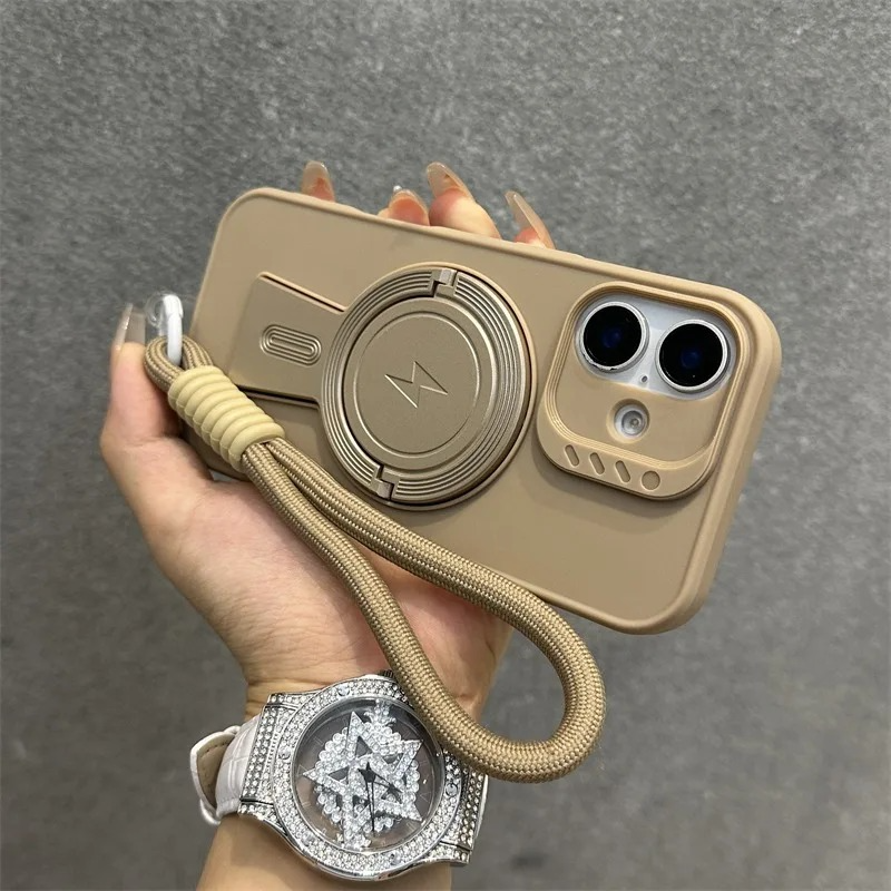 Luxury iPhone MagSafe Case with Lanyard — Magnetic Bumper Cover, Wireless Charging Compatible, Slim Shockproof Design with Kickstand Holder