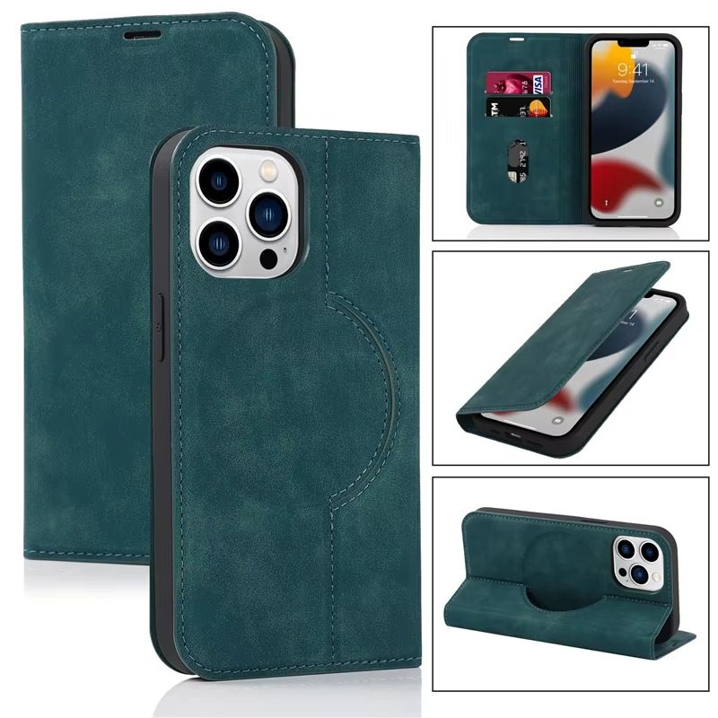 Luxury iPhone Case Genuine Cowhide Leather Wallet Cover — Magnetic Card Holder Plating Shell, Shockproof Dual Layer Protection, Anti-Fingerprint Scratch-Resistant