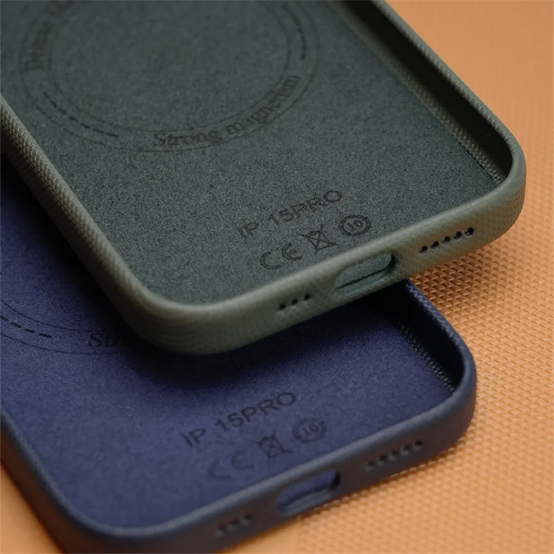 Luxury iPhone MagSafe Leather Case — Trendy Diamond Relief Hard PC Cover with Alloy Lens Protection, Wireless Charging, Shockproof Anti-Fingerprint Design