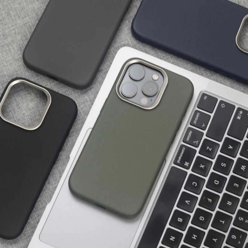 Luxury iPhone MagSafe Leather Case — Trendy Diamond Relief Hard PC Cover with Alloy Lens Protection, Wireless Charging, Shockproof Anti-Fingerprint Design