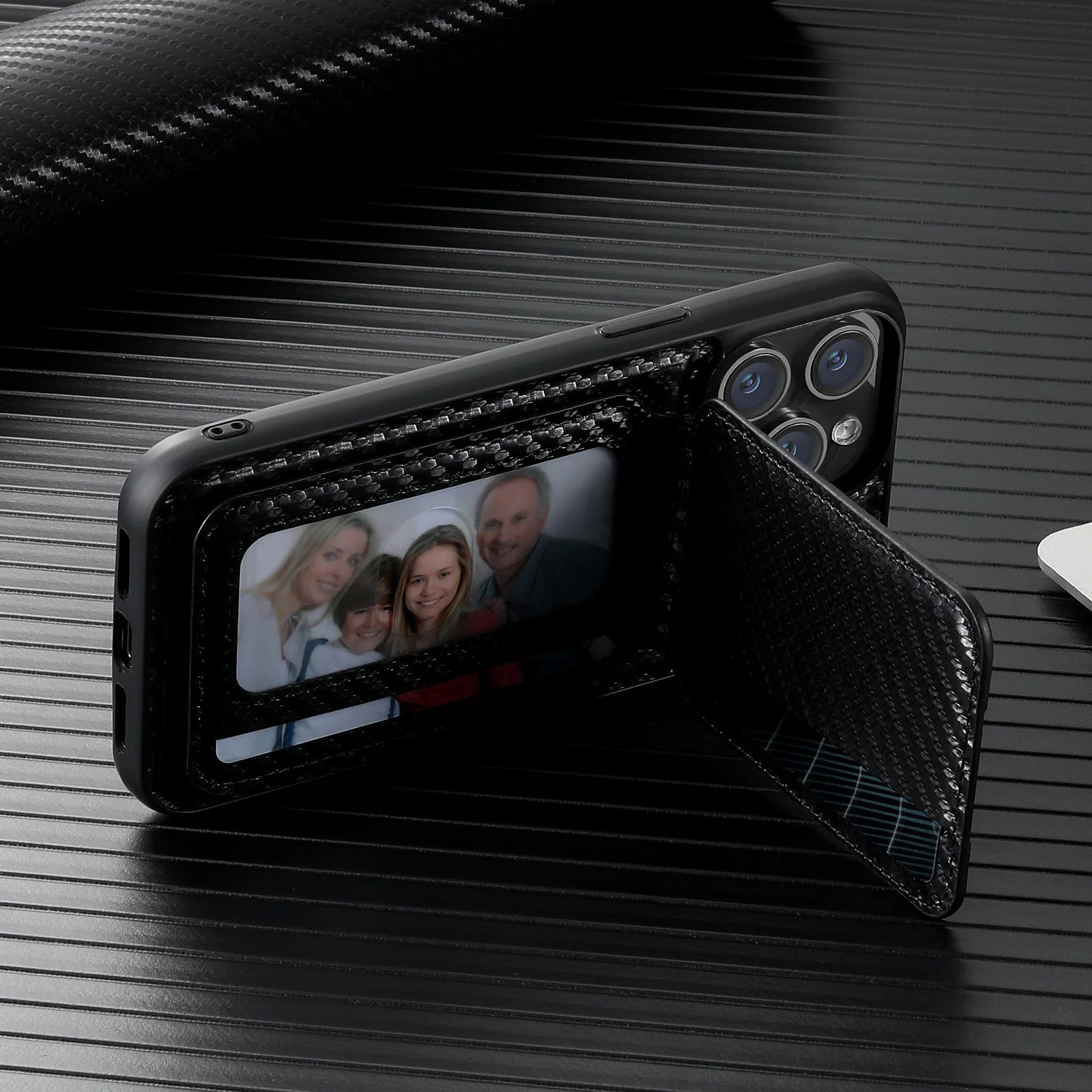 Luxury iPhone MagSafe Wallet Case with Removable Card Holder — Carbon Fiber Texture, Magnetic Cover, Shockproof Anti-Scratch Dustproof Non-Slip Design