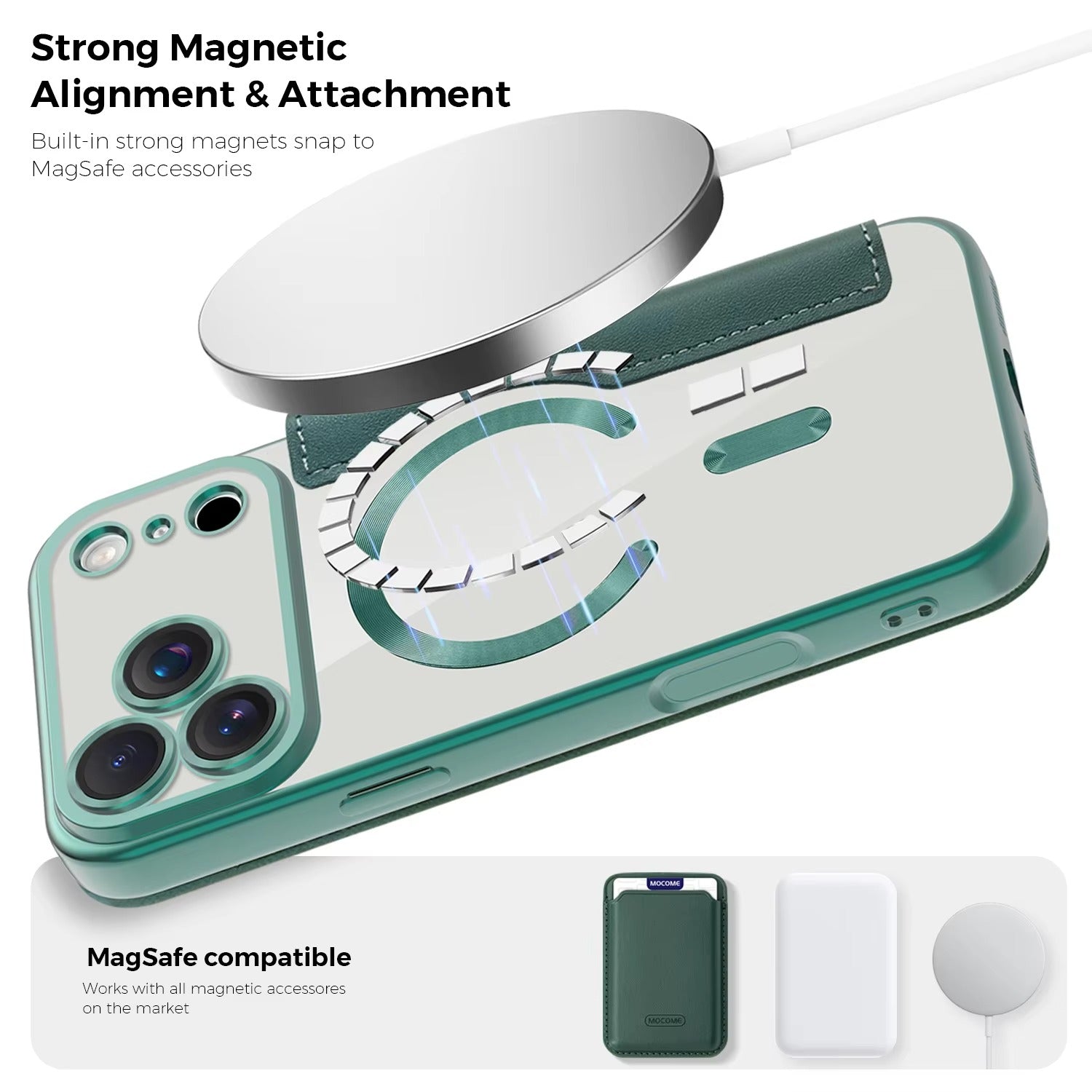 Luxury iPhone Magnetic Flip Case — PU Leather Plating Clear Cover with Card Holder, MagSafe Stand Support, Shockproof Anti-Fingerprint Full Coverage Design