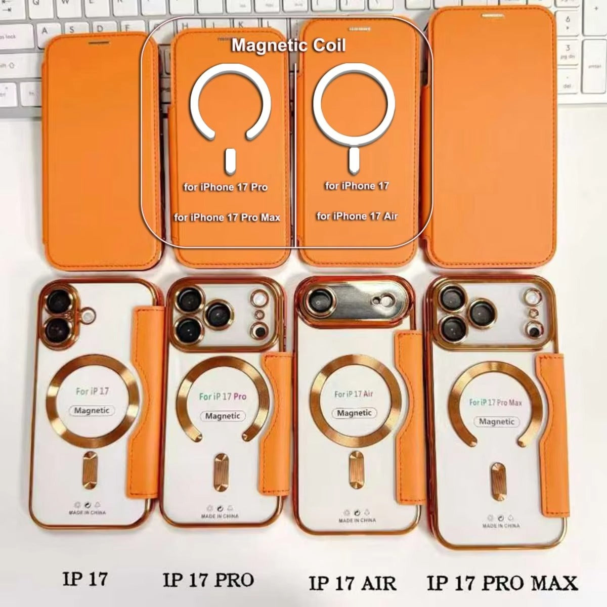 Luxury iPhone Magnetic Flip Case — PU Leather Plating Clear Cover with Card Holder, MagSafe Stand Support, Shockproof Anti-Fingerprint Full Coverage Design