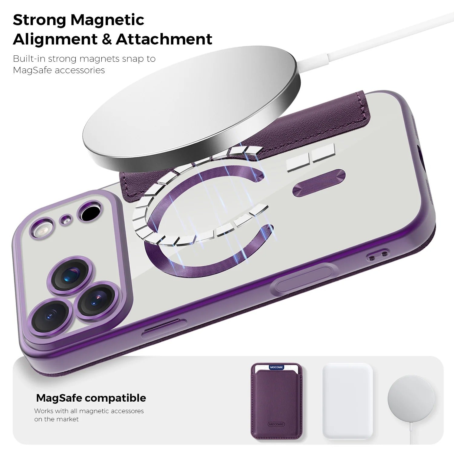 Luxury iPhone Magnetic Flip Case — PU Leather Plating Clear Cover with Card Holder, MagSafe Stand Support, Shockproof Anti-Fingerprint Full Coverage Design