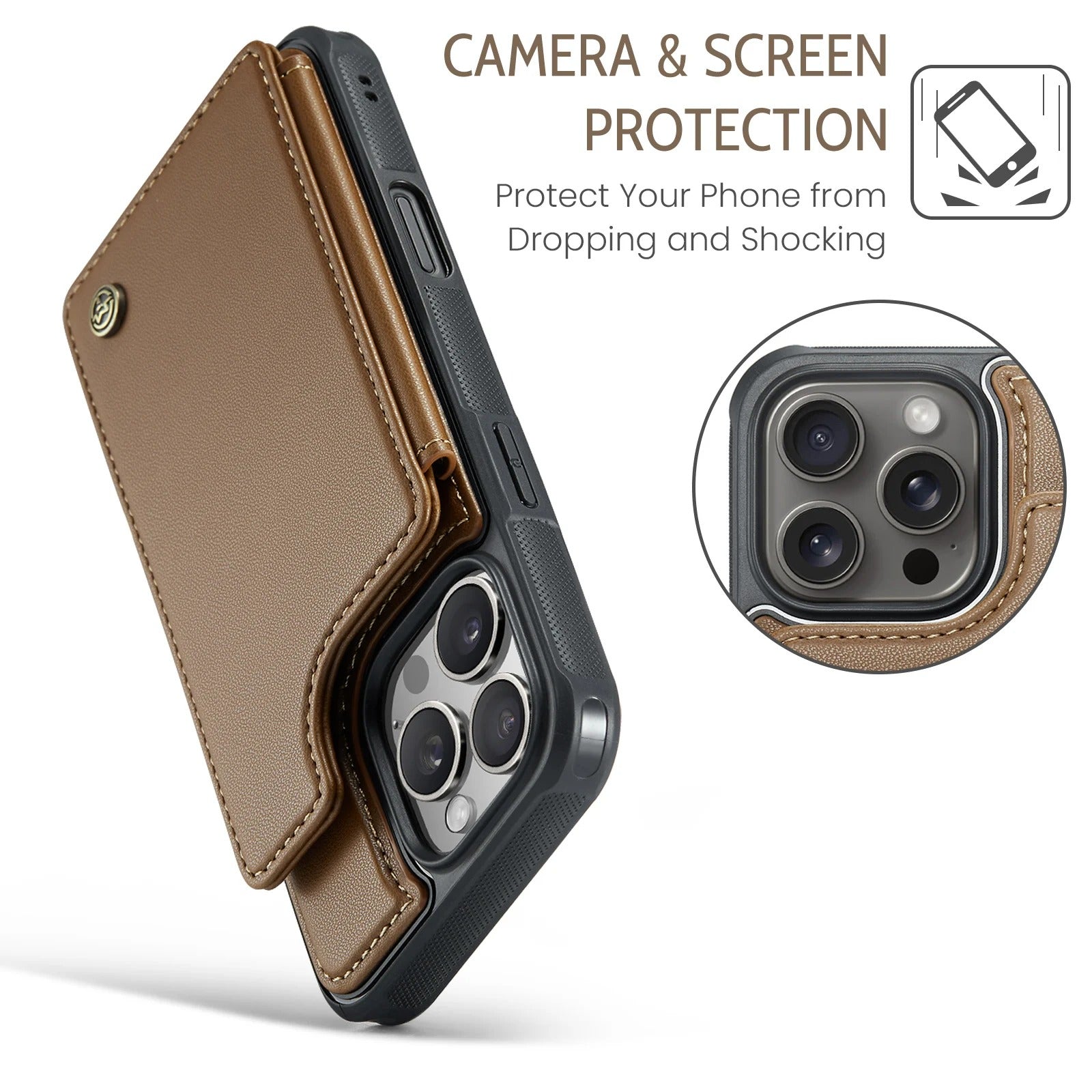 Luxury iPhone Magnetic Flip Wallet Case — PU Leather Cover with Card Holder, Shockproof Anti-Fingerprint Protection, Non-Slip Full Body Design