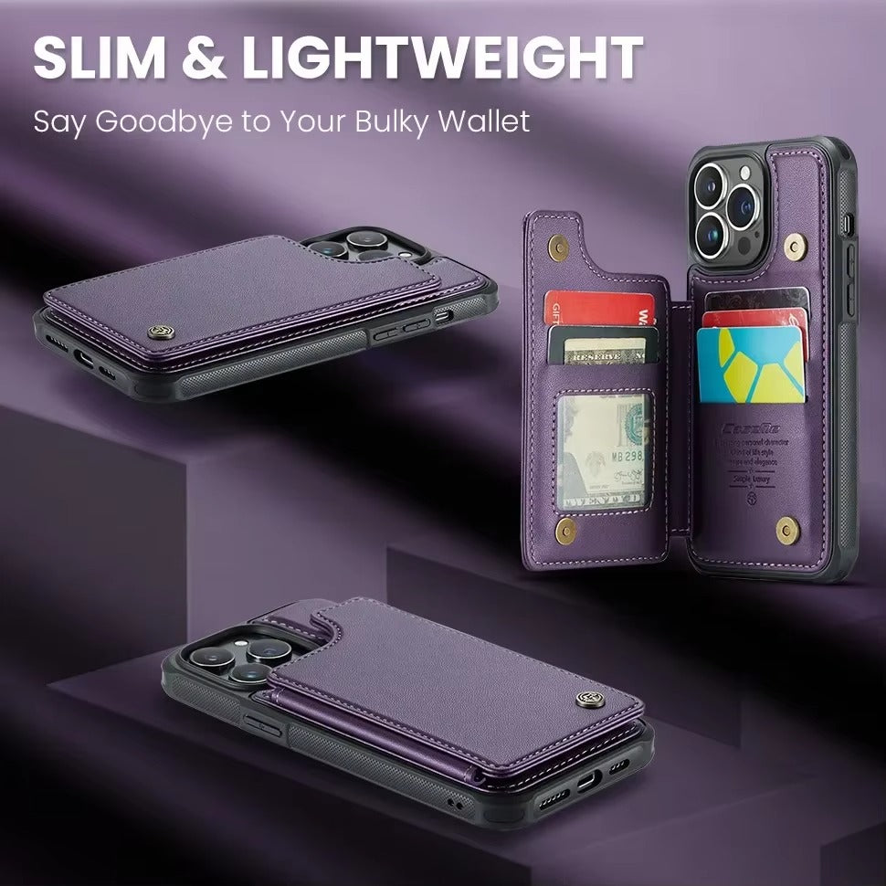 Luxury iPhone Magnetic Flip Wallet Case — PU Leather Cover with Card Holder, Shockproof Anti-Fingerprint Protection, Non-Slip Full Body Design