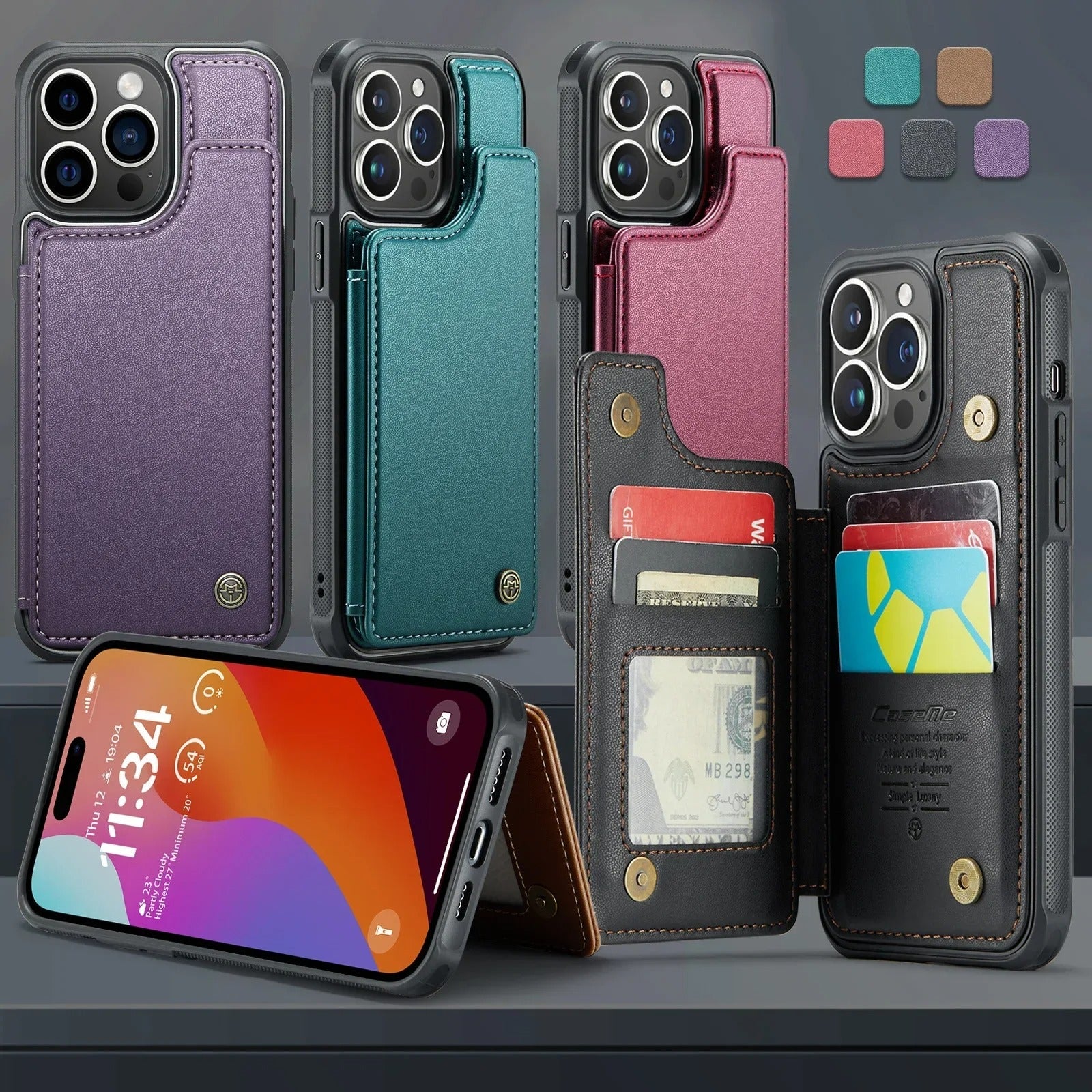 Luxury iPhone Magnetic Flip Wallet Case — PU Leather Cover with Card Holder, Shockproof Anti-Fingerprint Protection, Non-Slip Full Body Design