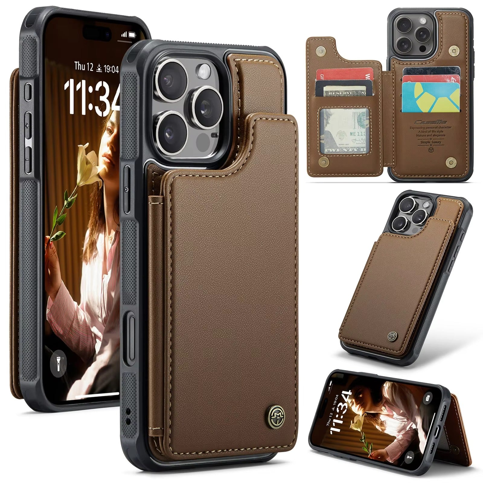 Luxury iPhone Magnetic Flip Wallet Case — PU Leather Cover with Card Holder, Shockproof Anti-Fingerprint Protection, Non-Slip Full Body Design