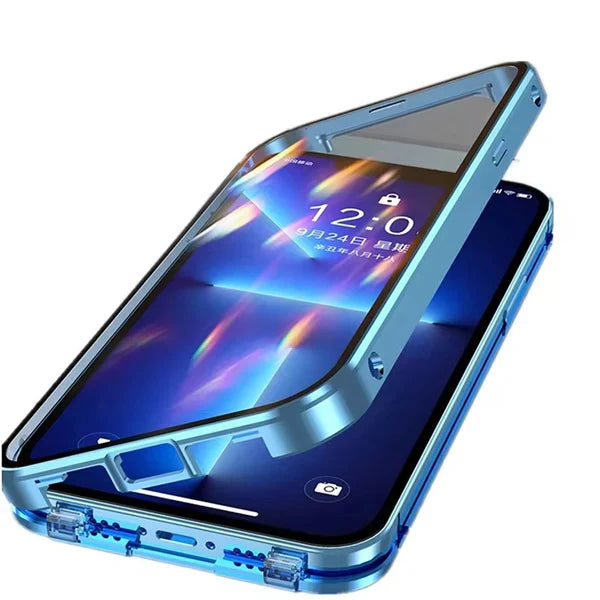 Luxury iPhone Magnetic Metal Case with Double-Sided Glass — 360° Full Body Protection, Shockproof Transparent Cover, Slim Scratch-Resistant Durable Design