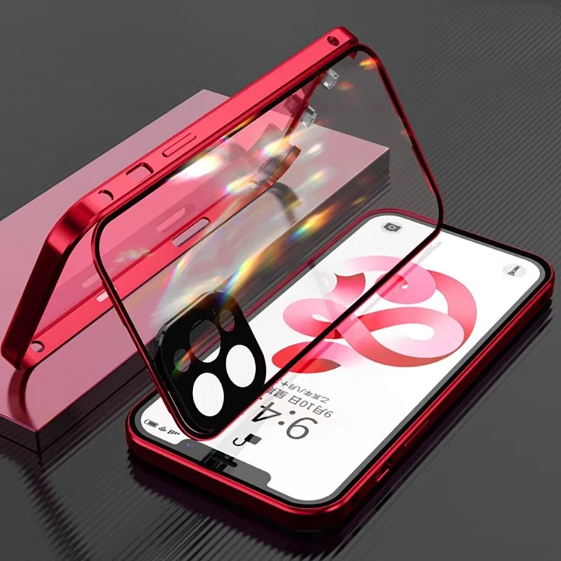 Luxury iPhone Magnetic Metal Case with Double-Sided Glass — 360° Full Body Protection, Shockproof Transparent Cover, Slim Scratch-Resistant Durable Design