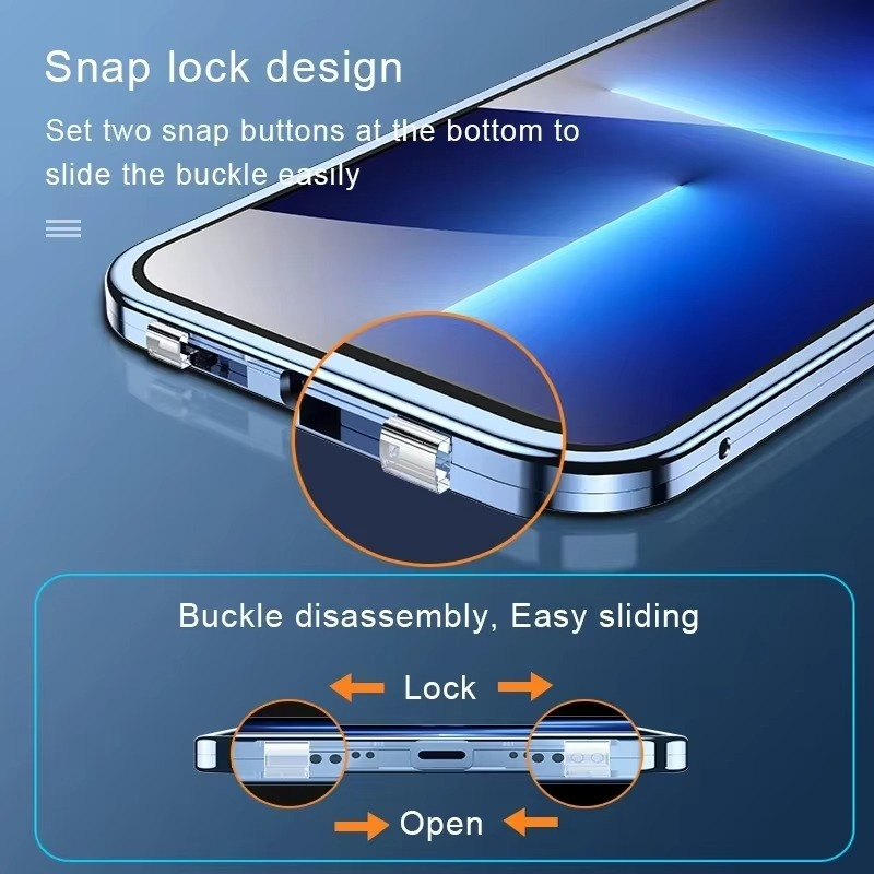 Luxury iPhone Magnetic Metal Case with Double-Sided Glass — 360° Full Body Protection, Shockproof Transparent Cover, Slim Scratch-Resistant Durable Design