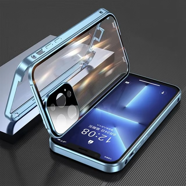 Luxury iPhone Magnetic Metal Case with Double-Sided Glass — 360° Full Body Protection, Shockproof Transparent Cover, Slim Scratch-Resistant Durable Design