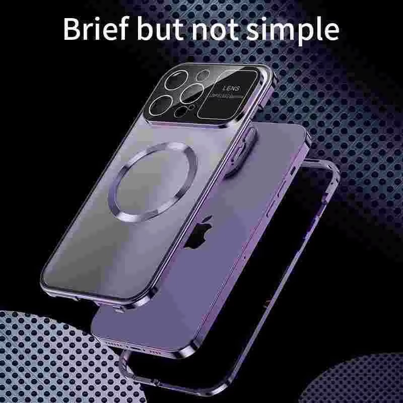 Luxury iPhone Magnetic Metal Case with Large Window Lens Protection — Aluminum Frame, Tempered Glass Screen Protector, Shockproof Slim Scratch-Resistant Cover