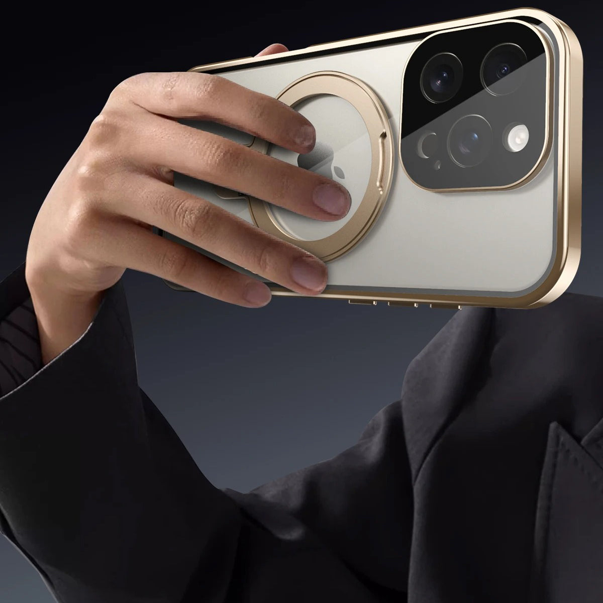Luxury iPhone Magnetic Metal Frame Case — Double-Sided Anti-Peeping Glass Cover with Bracket Stand, Hard Anti-Drop Shockproof Protection