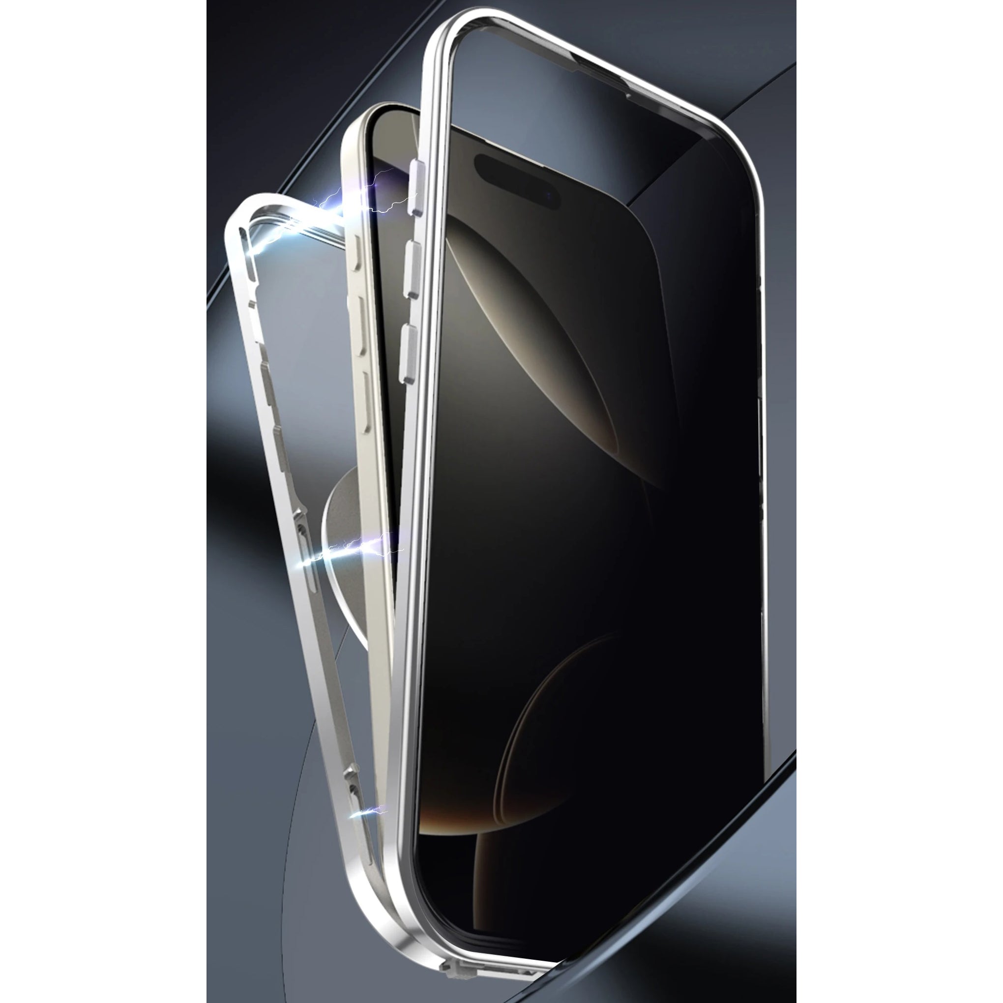 Luxury iPhone Magnetic Metal Frame Case — Double-Sided Anti-Peeping Glass Cover with Bracket Stand, Hard Anti-Drop Shockproof Protection