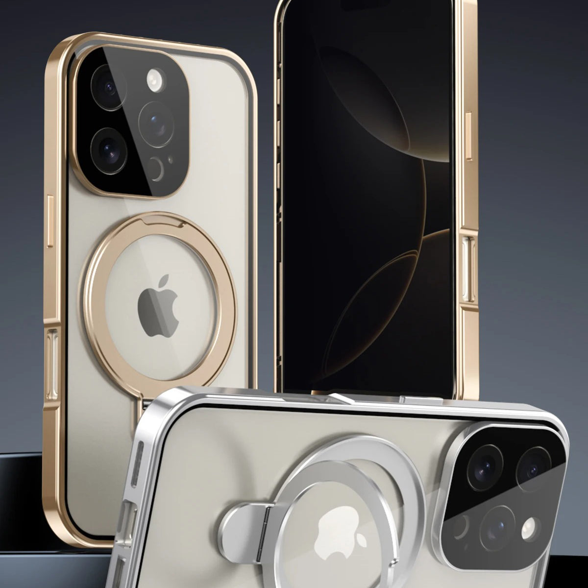 Luxury iPhone Magnetic Metal Frame Case — Double-Sided Anti-Peeping Glass Cover with Bracket Stand, Hard Anti-Drop Shockproof Protection