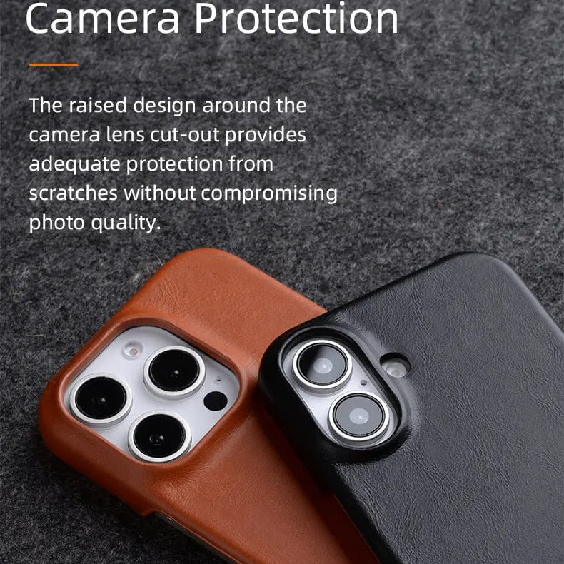 Luxury iPhone Magnetic Oil Wax Leather Case — Handmade Genuine Leather Cover with MagSafe, Slim Shockproof Design, Anti-Fingerprint Scratch-Resistant Finish