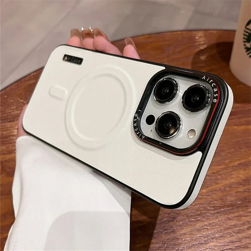 Luxury iPhone Matte Leather MagSafe Case — Magnetic Wireless Charging, Shockproof Bumper Full Coverage, Anti-Fingerprint Scratch-Resistant Design